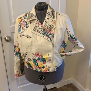 NWOT Ashley Nell Tipton Cream Floral Moto Jacket Plus Size 2X